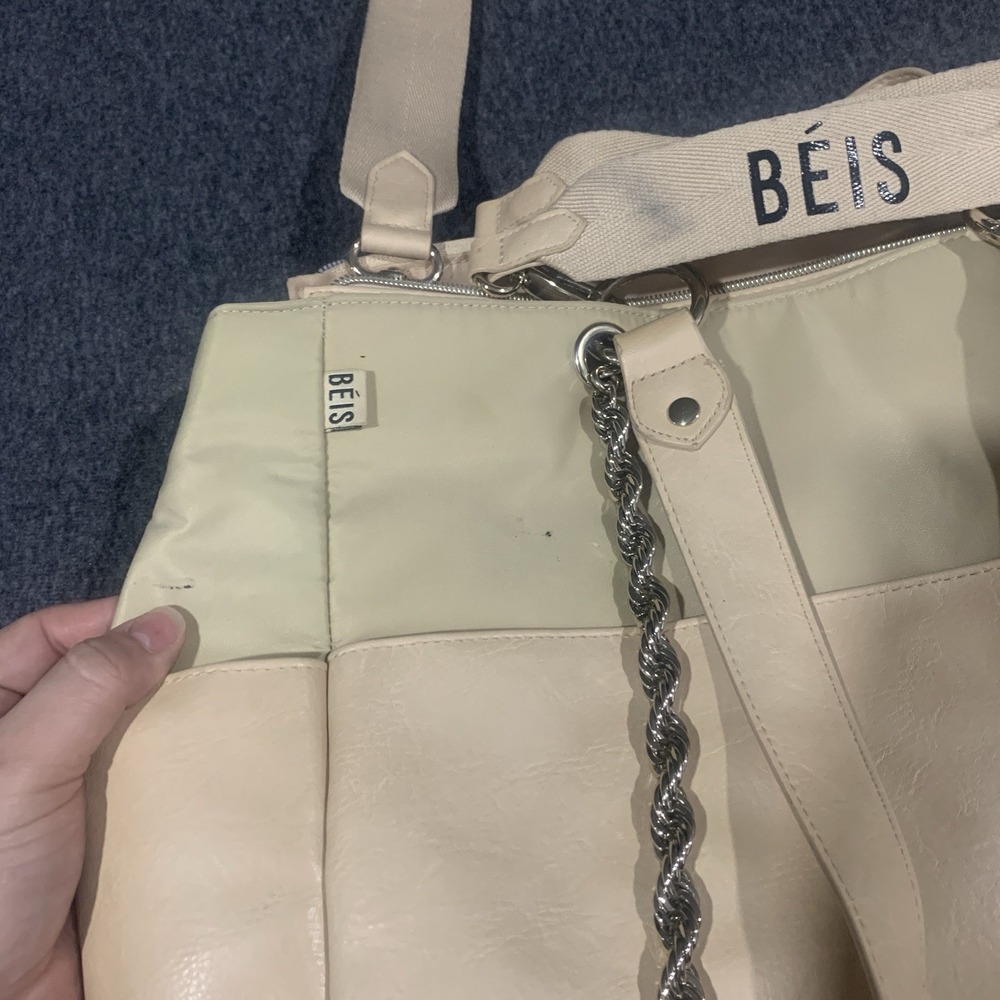 Beis The Baby Bag in Beige/Cream Trim Vegan Leather Multi Straps - Picture 7 of 16